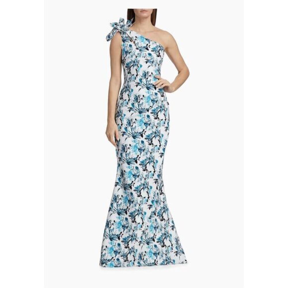 Chiara Boni La Petite Robe Womens Gosia Asymmetric Floral Gown Blue Size 6